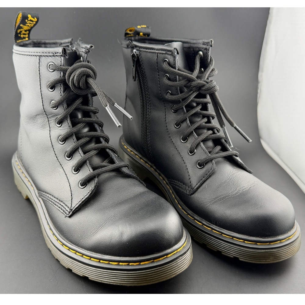 Dr. Martens 1460 J Delaney Black Leather Side Zip Combat Boots-4 Men/Y, 5 Womens